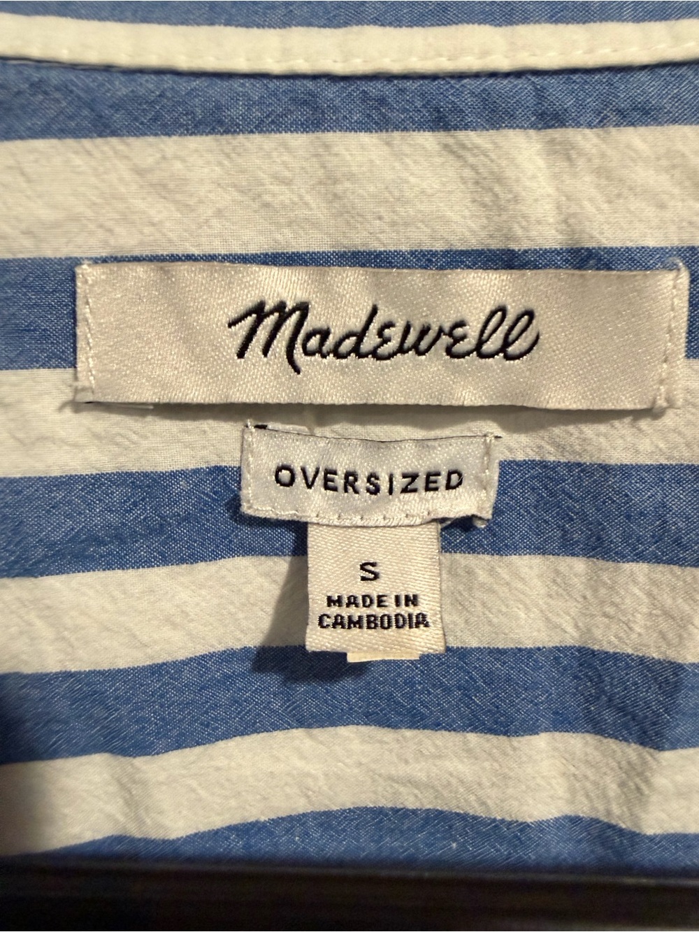Madewell Blue and White Vertical Stripe Button-Down Shirt oversized - Picture 3 of 3